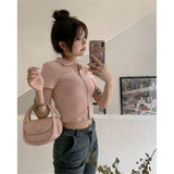 Fashion Babes Sexy Polo Collar Short-Sleeved T-Shirts In The Summer Design Sense Of Small Body Repair Short Cardigan Top