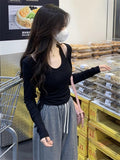 Purely Sexual Sexy Two-Piece Korean Version Of The New Personality Hanging Neck Long-Sleeved T-Shirt Women In Chic Bottom Shirt Top