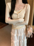 2026 Women's Spring And Autumn New Broken Flowers Fake Two-Piece Women's Clothing Dress Slimming Bottom Shirt Long-Sleeved T-Shirt