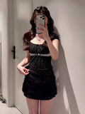 Korean Version Of The Sweet Storm Point Square Collar Bubble Sleeve Shirt Women Summer New Bow Decoration Slim Thin Blouse