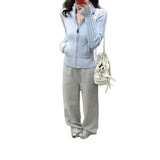 Blue Collar Zipper Knitted Shirt Jacket Women 2026 Spring New High-End Feel Repair Sweater Top Women