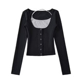 Spice Girls Autumn New Personalized Fake Two Long-Sleeved T-Shirt Hanging Neck Tie Short Bottom Top