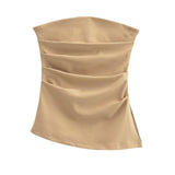 A Word-Collar Pure Desire To Slimen Shoulder Tective Blouse Folded Open Fork Solid Sexy Bottom Vest