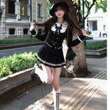 College Style JK Uniform Suit Women's Autumn And Winter Huge Look Thousand Gold Black Long-Sleeved Shirt Top Half Short Skirt