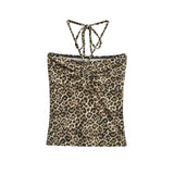 Leopard Hanging Neck Tie With Sexy Beauty Back-To-Back Chest Summer Dress Short Vest Underwear Tide