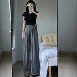 Broad-Legged Trousers Ice Silk High-Rise Mountain Trousers Women's Summer Thin Hanging Feeling Casual Lanterns Loose Straight Folded Trousers