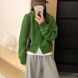Kaning Hooded Double Zipper Sweater Coat Women Autumn And Winter Lazy Wind Niche Design Short Knitted Open Shirt Woman