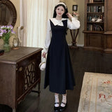 Large-Size Women's Hepburn Wind Fake Two Dresses Spring And Autumn New Rich Gold Style Temperament Super Fairy Long Dress