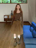 Design Sense Of The Bottom Shirt Women's Autumn 2026 New Long-Sleeved T-Shirt Niche Does Not Hit The Knitted Striped Top