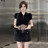Hottie Sexy Net Yarn Waist Short-Sleeved T-Shirt Women's Summer Design Tight Body Slimming On The Clothes