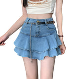 Real Shooting 2025 Denim Skirt Dress Women's French Retro High-Waist Cake Skirt 100-Folded Skirts And Hip Skirts