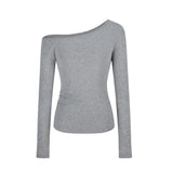 Pure Hot Girl Slimming Thin Shoulder Long-Sleeved T-Shirt Women's Early Autumn Design Feeling Hit-Shirt Student Top