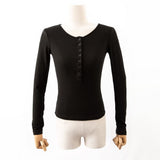 Spice Girls Spring And Summer Perspective Buckle Long-Sleeved T-Shirt Fine Knitted Short Collar Blouse