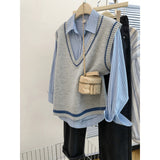 KANING Korean V-Neck Color Knitted Vest Women 2026 Early Autumn New Stacked Shoulder Sweater Vest Outside