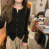 KANING Korean Scissors Collar Thin Knitted Cardigan 2026 Autumn New Long-Sleeved Knitted Bottom Sweater Woman