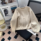 Vintage Embroidery Flower Sweater Women's Autumn/Winter 2025 New Loose Lazy Windy Korean Knits