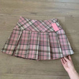 Pink Lattice Half Skirt 100 Folded Skirt Women Summer New High-Rise Thin College Wind Protection Jk Short Skirts Ins