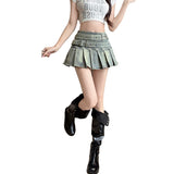 Real Shooting 2026 Pure-Hearted Hot Babes Design Elastic Denim 100-Folded Skirt Skirt