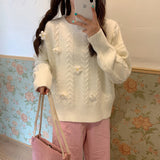 Miss Xue Autumn And Winter New Mahjong Sweater Handmade Three-Dimensional Small Flowers Gentle Wind First Love Knitting Shirt