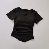Summer Sports Yoga Suit With Chest Pad V-Neck Short-Sleeved Women's Training Fitness Running Slimming Top