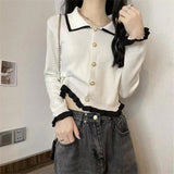 French Color Piecing Knitted Bottom Shirt With Women's Spring And Autumn Small Fragrant Short Sweater Open-Sleeved Top