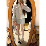 Rich Family Gold Small Fragrant Suit Women's Blue Cardigan Coat Autumn And Winter Bag Hip Half Skirt Temperament Two Sets