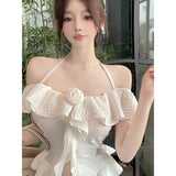 Summer Sexy Pure Wind Open Shoulder Hanging Neck Sling Vest Woman Design Lotus Leaf Side Tight Thin Cloth