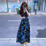 Bubble Sleeves Wneck Dress Women's Summer New Seaside Resort Style High-End Temperament Waist A Word Long Dress