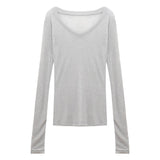 Spice Girls Sexy Slimper V-Neck Knitted T-Shirt Women's New Autumn Sunscreen Shirt Slim Thin Long-Sleeved Top