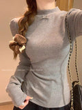 Dey-Ling Shirt Women's Clothing Autumn And Winter 2026 New Long-Sleeved White T-Shirt Women's Half-High Collar Top