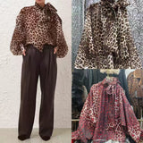 Personalized Street Leopard Trinkage With Big Butterfly Exaggerated Lantern Long-Sleeved Irregular Jacket Shirt Early Autumn Trend New