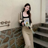 Autumn French Temperament Sling Dress Suit Early Autumn Long Sleeve Open Shirt Design Feel Waist Thin Dress