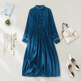 2026 Spring Dress New Loose Retro Embroidery Tlings With Waists Thin Long Wick Dress Dress Woman