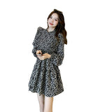 New High-Waisted Long-Sleeved Wood-Eared Temperament Dress Women's Spring And Autumn Winter Design Feeling Crush Flower Short Skirt