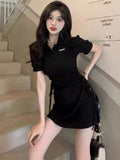 Sweet Slimmed Short-Sleeved Polo Collar Button Fashion Short-Sleeved Dress Women Spring And Summer New Waists Thin Skirt Women
