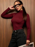 Women's New Pure-Color High-Necked Long-Sleeved Bottom T-Shirt Women's Spring And Autumn Slimming And Top-Up Women's T