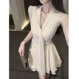 2 Versions Of The 2026 Summer Chiffon French V Tie With Large Skirt White Moon Dress Tide