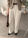 South Korea Spring And Autumn Simple Niche Commute High-Rise Thin Double Pocket Hanging Straight Slacks