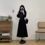 Autumn And Winter French Temperament Fake Two Spliced POLO Collar Dress Women Large Size Waist A Skirt Long Dress