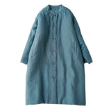 2026 Autumn And Winter Literature And Art Retro Loose Large Size Linen Mezzanine Collar Buckle Long Coat Cotton Coat