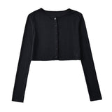 Summer Buckle Thin Coat Round Neck Long Sleeve Open Shirt Short Coat Sunscreen Air Conditioning Fashion Thin
