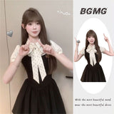 French Vintage Fake Two Dresses Women's Summer New Temperament Bubble Bubble Sleeves