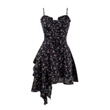 Pure French Floral Sling Dress Women's New Summer High-End Design Feeling Hottie Irregular Swing Skirt