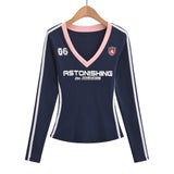 Sweet Spice Girls Autumn New Print V-Neck Clammed Vintage Long Sleeve Sports Casual Display T-Shirt