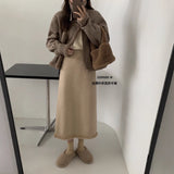 Autumn And Winter New French Retro Fragrant Tweed Knitted Half-Dress Girl With High Waist Long Straight Skirt