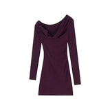 Pure Style Sexy Slanted Shoulder Long-Sleeved Dress Women Autumn And Winter New Design Lace Splicing Body Ass Skirt