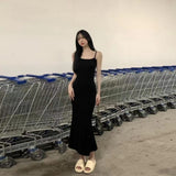 Threaded Temperament Tight-Gicked Ass Mother Sling Dress Summer 2025 New Sexy Hottie Mid-Long Dress
