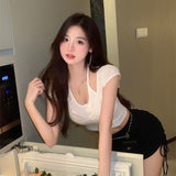 Summer Fake Two Slings Hanging Neck Short-Sleeved T-Shirt Women's Pure Lustful Style Sexy Slim Slim Thin Thin Clothes