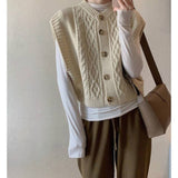 2026 Autumn Solid Color Round Collar Commuting Outside The Button Coarse Needle Silkless Soft Silk Sweater Knitted Vest