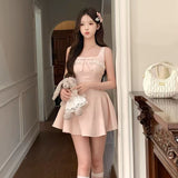 Sweet Wind Bow Spliced Lace Sling Dress Light Luxury High-End Women Summer Small Waist Ponve